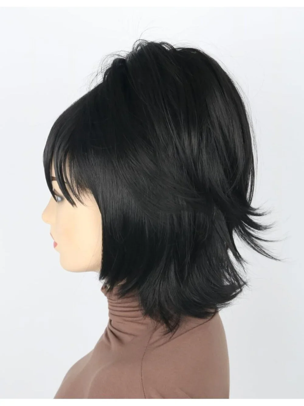 Women's Black Pony Short Cosplay Halloween Costume Wig With Necklace Earrings